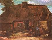 Vincent Van Gogh Cottage with Peasant Woman Digging (nn04) oil painting on canvas